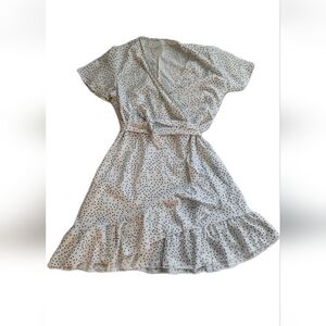 NWT Naggoo White Black Polka Dot Wrap Dress Ruffle Hem Short Sleeve Size M